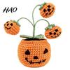 Adorable Crocheted Autumn Decoration Handmade Crochet Pumpkin, Halloween Pumpkin Ornament with Cute Ghost Bat Cozy Knitted Desk Accessory Flowers,