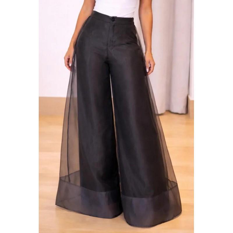Pantaloni pentru femei 2026 cu talie înaltă, din plasă transparentă, cu picior larg, lungi, largi, casual