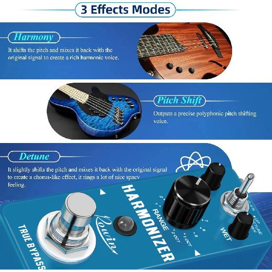 Rowin Guitar Harmonizer Pedal Digital Effect Pedal Harmonic Harmony Pitch Shifter True Bypass For Electric Guitar Bass Stax 3807