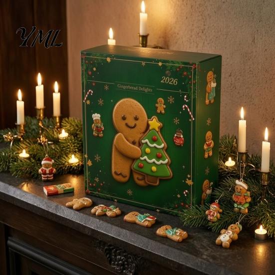 December Daily Countdown Activities 2026 Gingerbread Man Advent Calendar, 24 Day Christmas Decoration for Shelf Decor Kids Adults, Festive Holiday