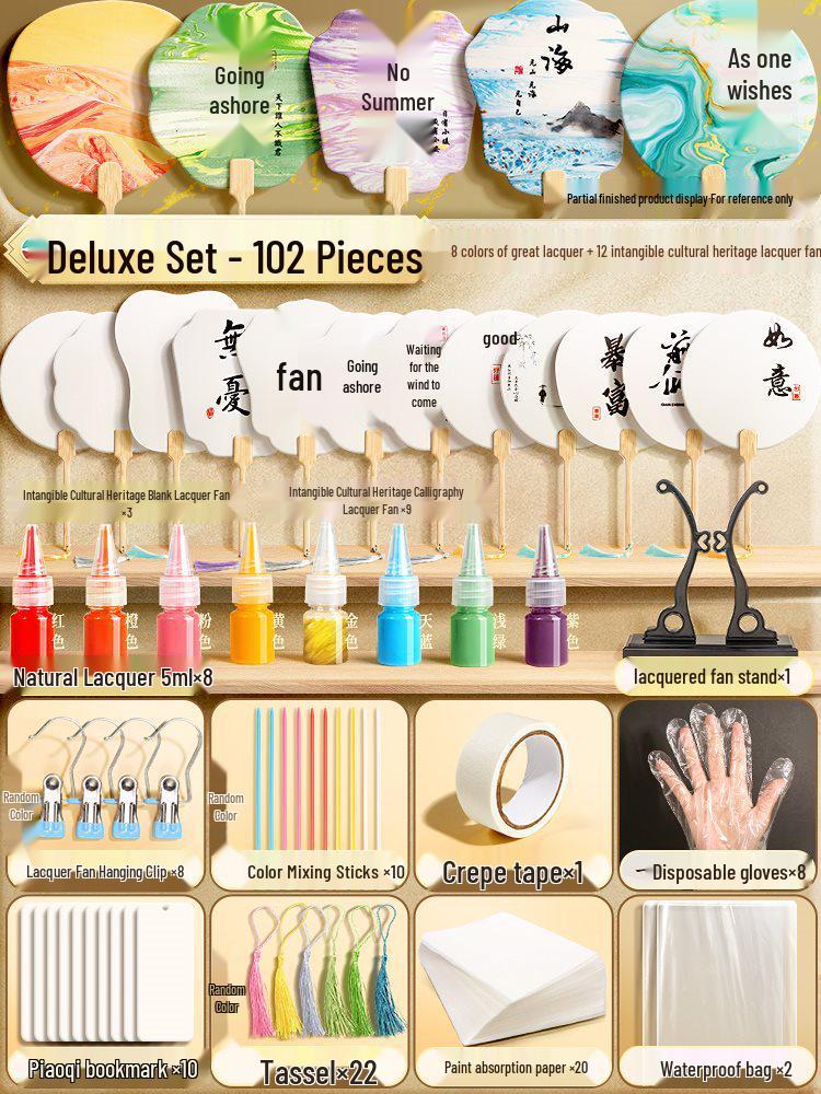 Children’s DIY Natural Lacquer Fan Kit - Complete Set with Pigments