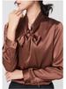 Heavyweight Mulberry Silk V-Neck Bow Blouse - Women's Long Sleeve Shirt for Autumn & Spring