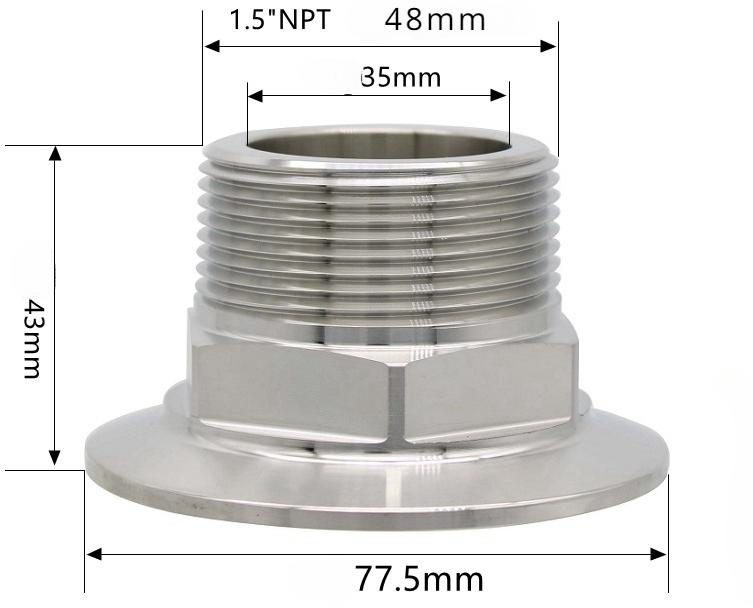 Шестигранник 1/4" 3/8" 1/2" 3/4" 1" 1-1/2" 2" NPT Наружная резьба x 0,5" 1,5" 2" Тройной зажим Соединительная труба Фитинг Нержавеющая сталь 304 316L Санитарный