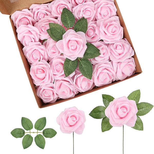 50шт искусственная пена роза искусственная роза цветок искусственная роза со стеблем DIY свадебный букет свадебный душ центральный цветочная композиция вечеринка