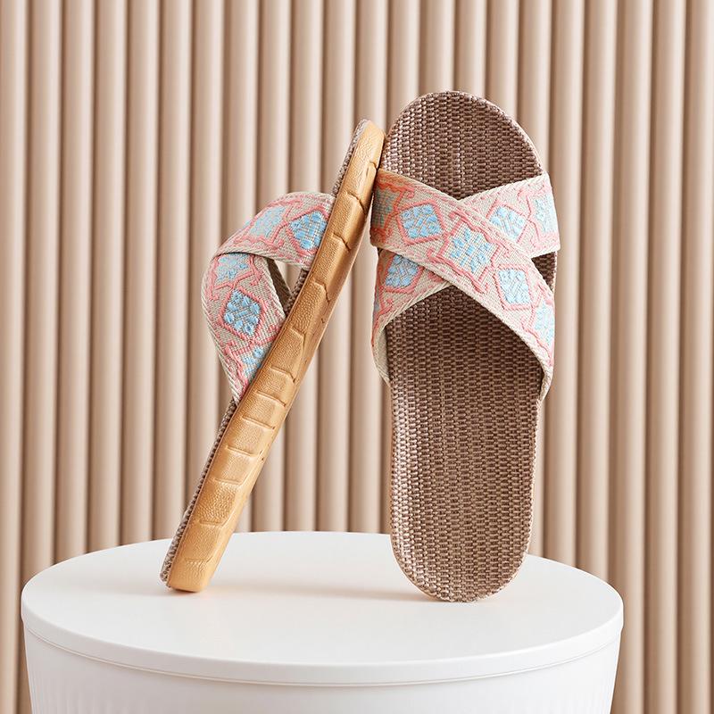 FL Four Seasons Women's Linen Deodorant Anti-slip Indoor/Outdoor Silent Slippers