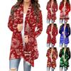Женский кардиган с рождественским принтом и длинными рукавами спереди, легкая куртка с принтом