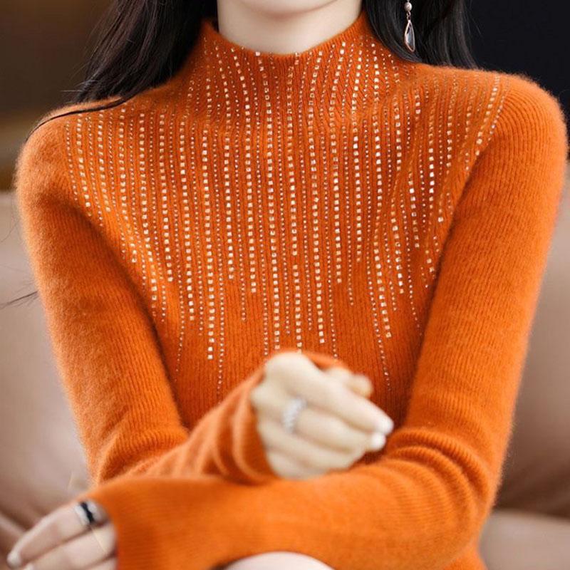Свитер для женщин Осень Зима Легкий Теплый Вязаный Эластичный Топы с длинным рукавом