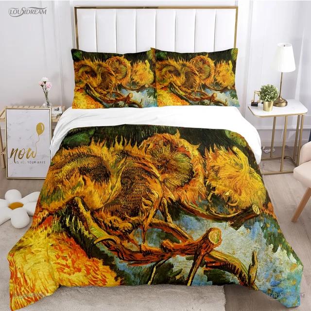 Van Gogh Art Cute Kawaii Пододеяльник Одеяло Постельное белье Мягкий пододеяльник и наволочки для подростков Односпальная/Двуспальная/Queen/King