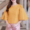 Womens Casual V-Neck Loose Flare Sleeve Plain Blouse