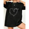 Oversized T Shirt Black Heart Outline With Nice To Meet You Text Casual Streetwear For Women