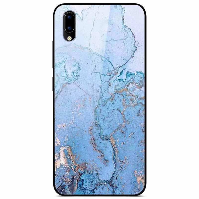 Case Tempered Glass Hard Clear Phone Case For Vivo Y91C Protector Shockproof Marble Fundas Coque