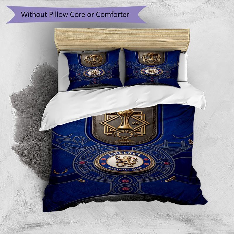 3pcs Duvet Cover Set (1*Duvet Cover + 2*Pillowcase, Without Core), Chelsea Football Club Print Bedding Set, Bedroom Decor, All‑Season, Birthday Gift