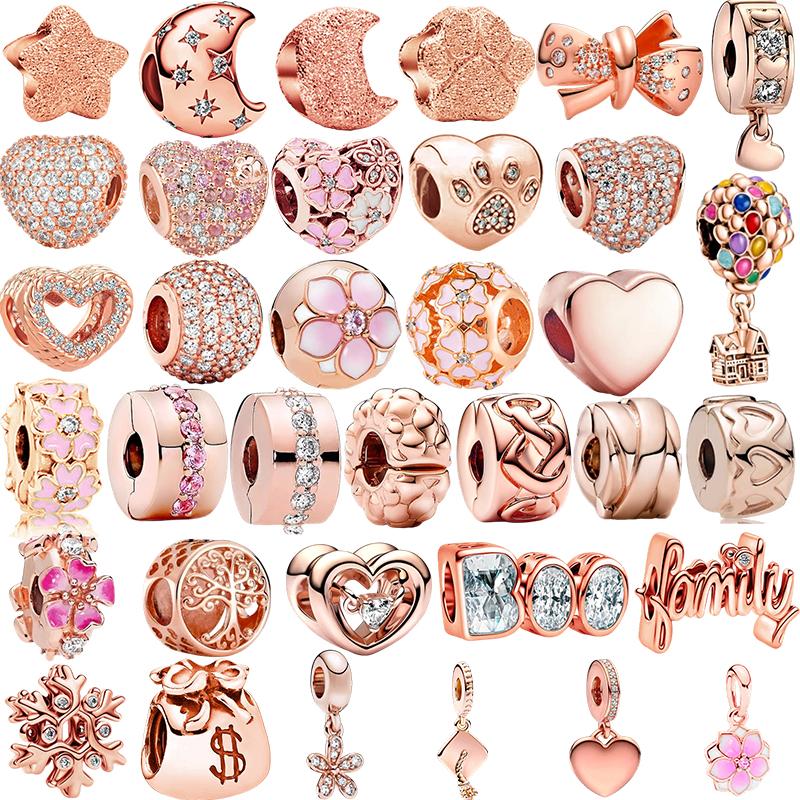 Блестящие Шарм-бусины с Покрытием Rose Gold Подвески Оригинальные Браслет-змея Браслет-цепочка Бусины Для DIY Украшений Подарок Женщине