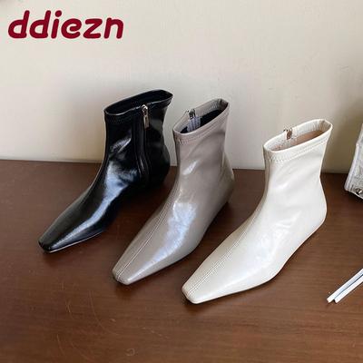 Мода Мода Балетки Женские Ботильоны Стрейч Ботинки Обувь Женская Молнии Обувь Острый Носок Женские Короткие Современные Ботинки Обувь