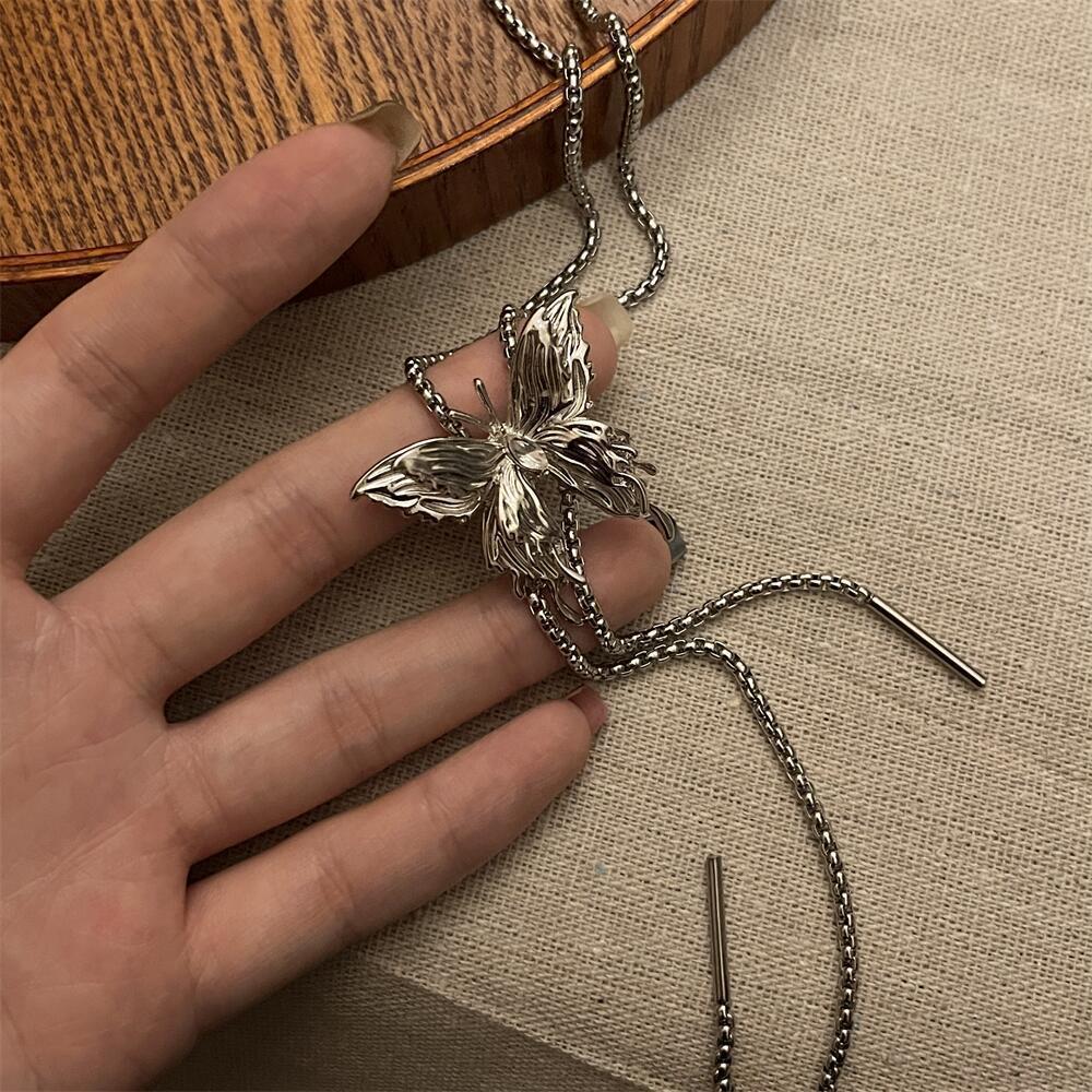 iF ME Fashion Butterfly Silver Necklace Adjustable Drawstring Waist Chain Choker for Women Jewelry Accessories
