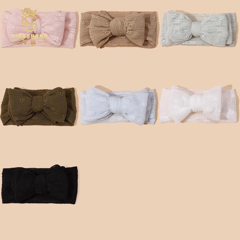 Повязка на голову из сетки с вышивкой и бантом для новорожденной принцессы