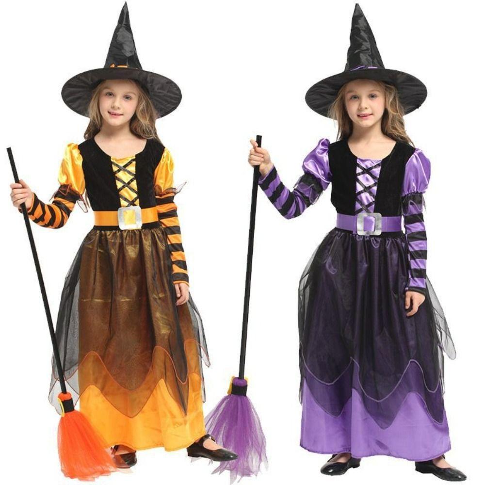 With Hat Witch Costume Dress Makeup Ball Kids Cosplay Dress Halloween Costume Clothes For Toddlers