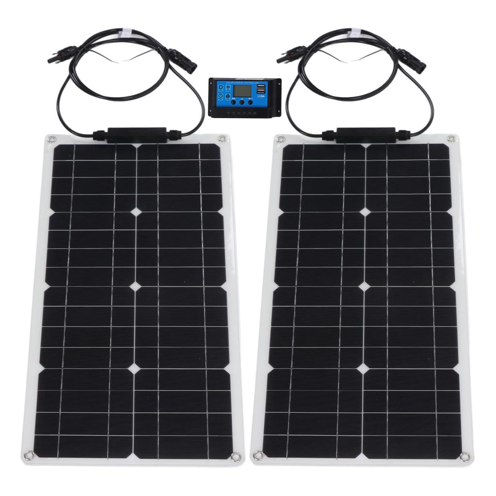 50W Solar Charger Kit Waterproof Double Piece Photovoltaic Panel with 30A Battery Charger