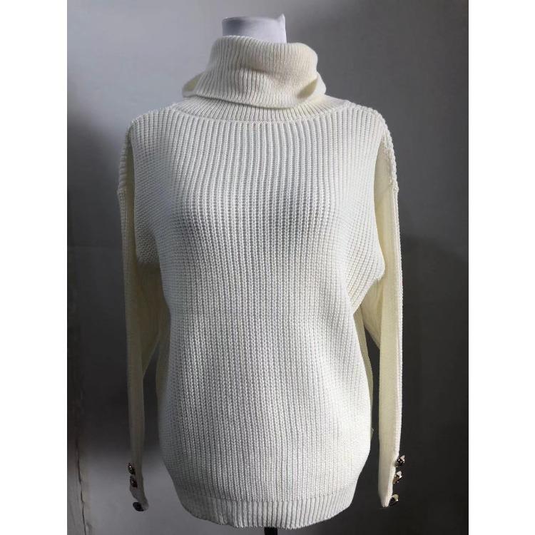 Autumn and Winter Women's Sweater Solid Color High Neck Knit Pullover Casual Fashion Sweater