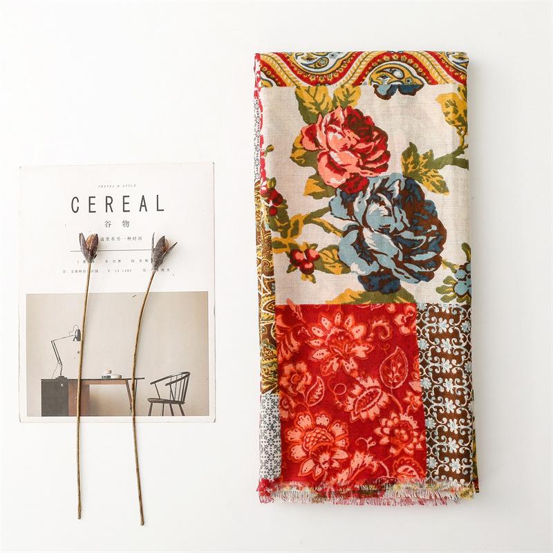 Fashion Women Viscose Scarf Luxury Flower Ventilate Shawl Cotton Linen Feeling Tassel Pashmina Muslim Hijab Wrap Lady