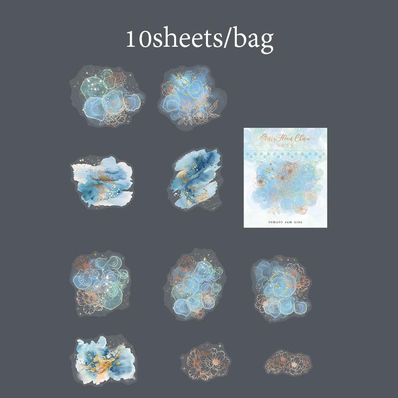 10 Sheets/Bag Watercolor Marble Gold Foil PET Stickers For Scrapbook Stationery DIY Decoration Phone Case Notebook