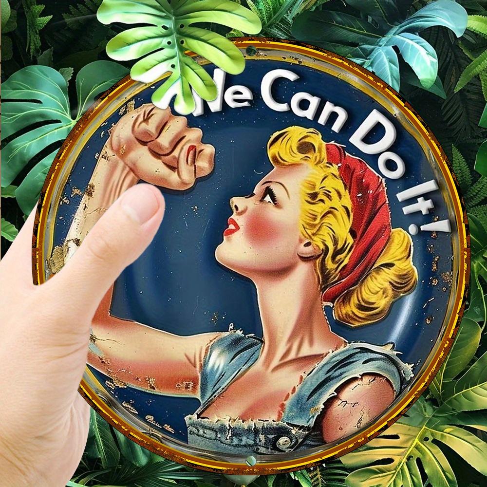 1pc Vintage "We Can Do It!" Round Wooden Sign, 8x8 Inch Engraved Poster, Wall Hanging Art for Home Bedroom Living Room Decor, Ideal Gift for Friends