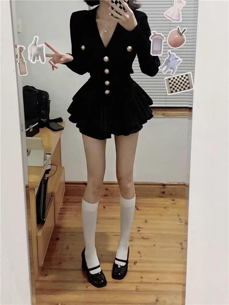 Chic V-neck Knit Cardigan & Midi Skirt Set - Women's Two-piece Outfit