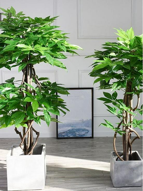 Eco-friendly Artificial Money Tree Bonsai with Real Trunk - Floor-standing Home Decor for Entrance & Garden, Attracts Wealth.