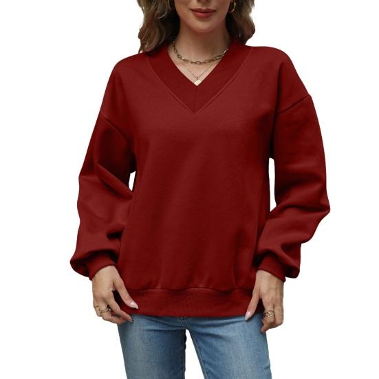 Women's V Neck Oversized Sweatshirts Fleece Long Sleeve Pullover Top