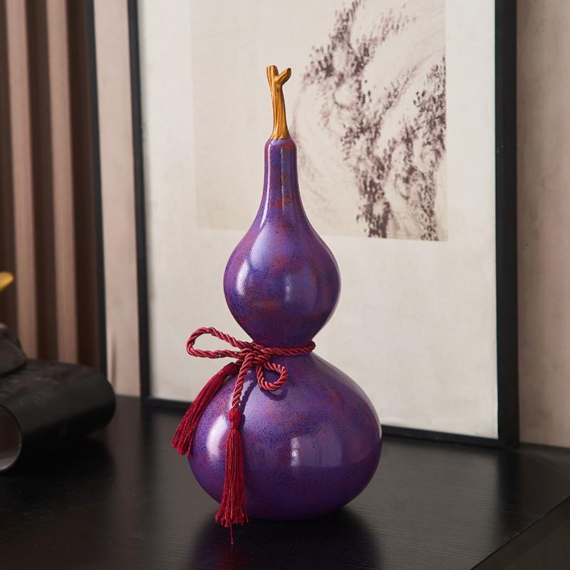 Purple Resin Decorative Gourd Ornament Chinese Style Entryway Living Room Gift Elders Prosperity Luck