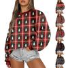 Women's Fashion Casual Long Sleeve  Printed Round Neck Woolen Knit Pullover Top