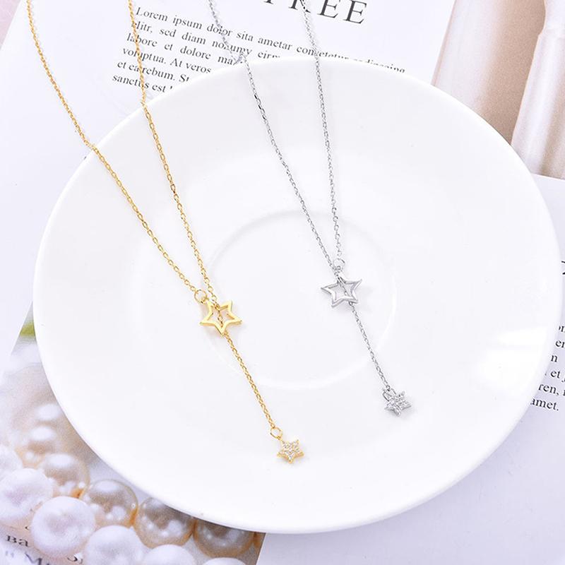 Ожерелье из сплава с циркониевой звездой, полое, элегантное, с простой кисточкой на ключице