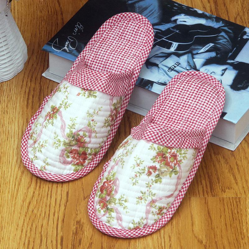 Пасторальные женские стеганые хлопковые тапочки: Мягкие, Бесшумные, Дышащие, С закрытым носком, Тонкая подошва