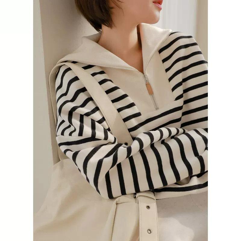Полосатый контрастный женский свитер, модный повседневный свободный топ