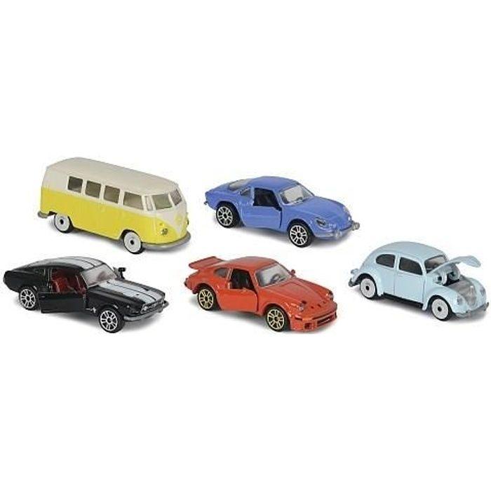 Coffret Cadeau Vintage 5 Véhicules - MAJORETTE - Modeles rétro a roues libres - Métal - Échelle 1/64 - Des 3 ans