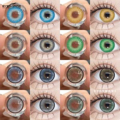 Цветные контактные линзы Ярко-синие модные контактные линзы Коричнево-желтые линзы Изумрудно-зеленые линзы Серо-белые цветные контактные линзы 1 пара