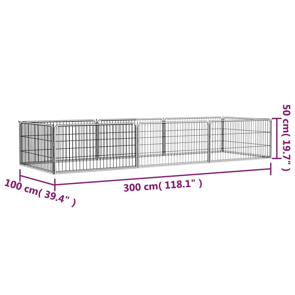 8 Piece Black Dog Run Kennel 100 x 50 cm Powder Coated Steel