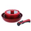Bestco Frying Glass IH Delicious Sine Volt Pan, Pot, Lid, Handle, 5-piece Set, Red, Compatible, NM-142