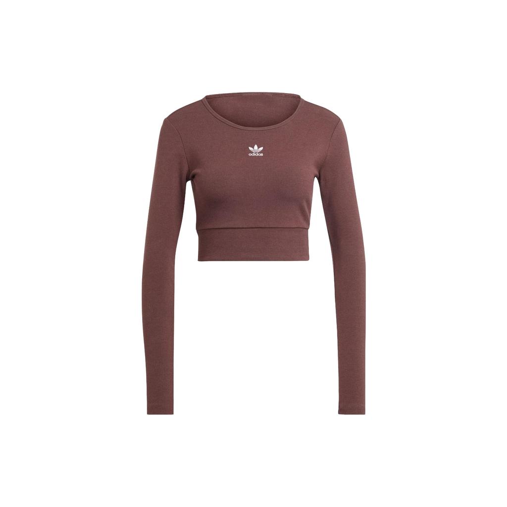 adidas Футболка Originals Essentials Rib с длинным рукавом, женская, темно-серо-коричневая IJ5385