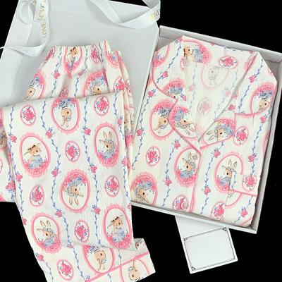 Весна и осень женская хлопковая пижама Cloud комплект домашней одежды для студентов с милым принтом длинные рукава длинные брюки пижама домашняя одежда