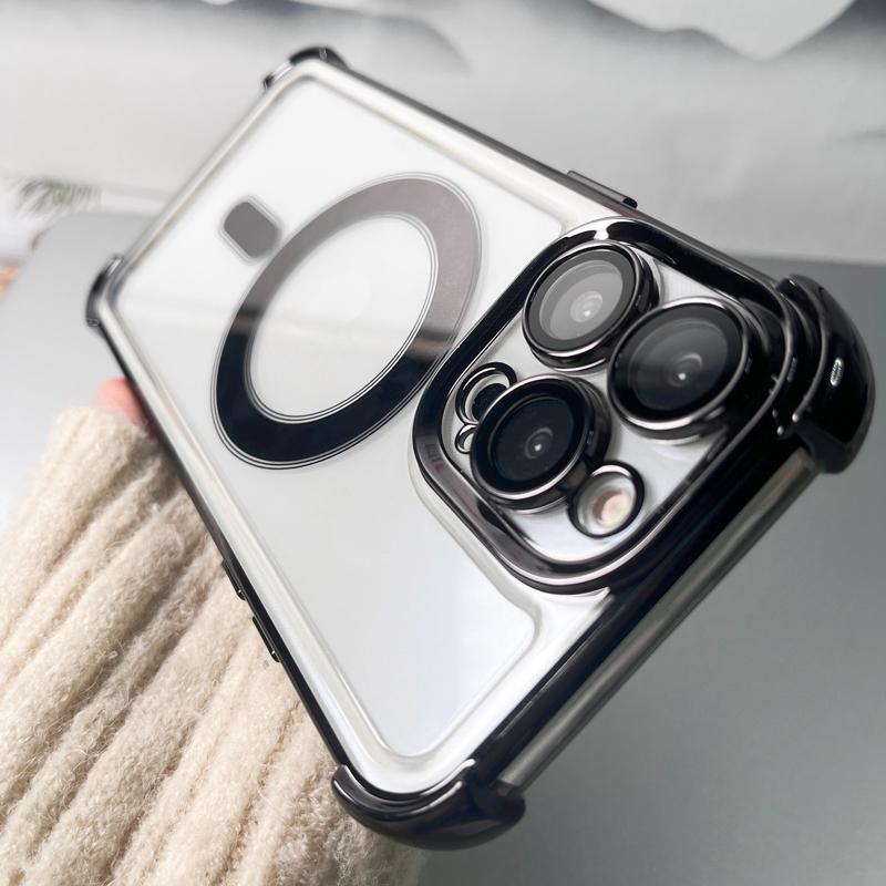 Роскошный чехол для телефона Magsafe с беспроводной зарядкой для iPhone 11 12 13 14 15 Pro Max Plus, магнитный прозрачный противоударный чехол-бампер