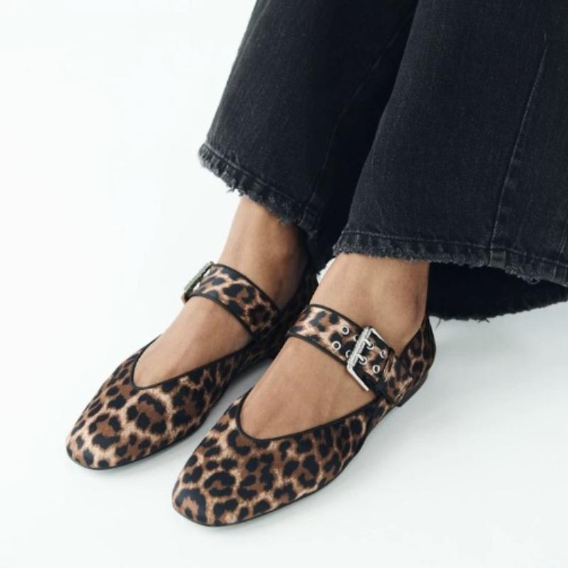 Shoes Women Flats Shallow Mouth Autumn Pointed Toe Loafers Ballerinas New Fall Leopard Retro Dress Shoes
