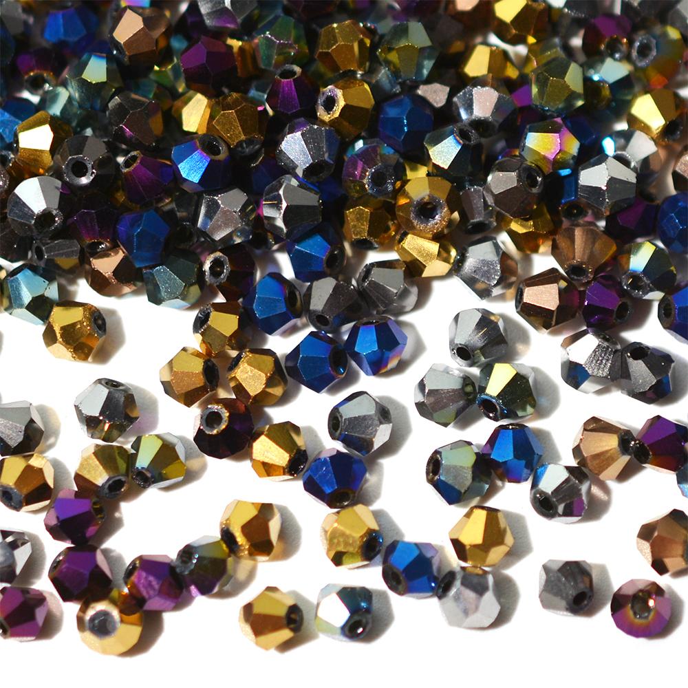 100 штук 4 мм биконических гальванизированных бусин из австрийского хрустального стекла металлических многоцветных для изготовления ювелирных изделий
