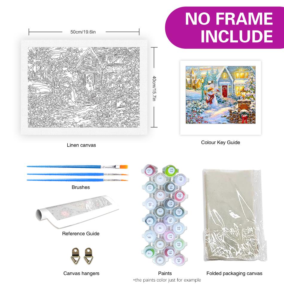 Рамка для рисования по номерам для взрослых, наборы, снеговик, дом, пейзаж, настенная художественная картина, цифры на Рождество, украшение для дома 40x50 см