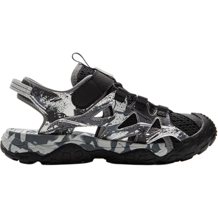 Li Ning Kids Outdoor Comfortable Versatile Non-Slip Shock Absorbing Low-Top Sandals Kids Sandals Black YKEV016-3
