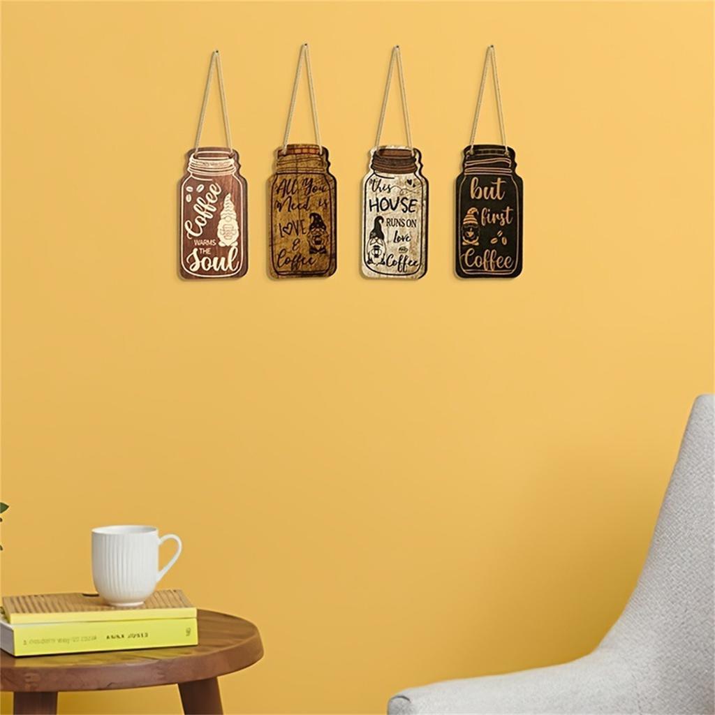 4 Pieces Of Retro Fashion Classic Wooden Coffee Letterlogo, Home Kitchen Decoration,simplewooden Hanging Board