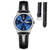 OLEVS Small Analog Quartz Popular Fashionable Wristwatch for Stylish Business Watch with Black Leather Luminous Date Blue Easy To Read Women's Watch,