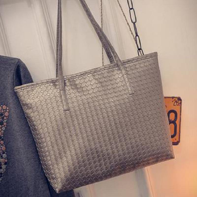 Stylish Large Capacity Pu Tote Bag For Women Retro Casual Woven Shoulder Handbag