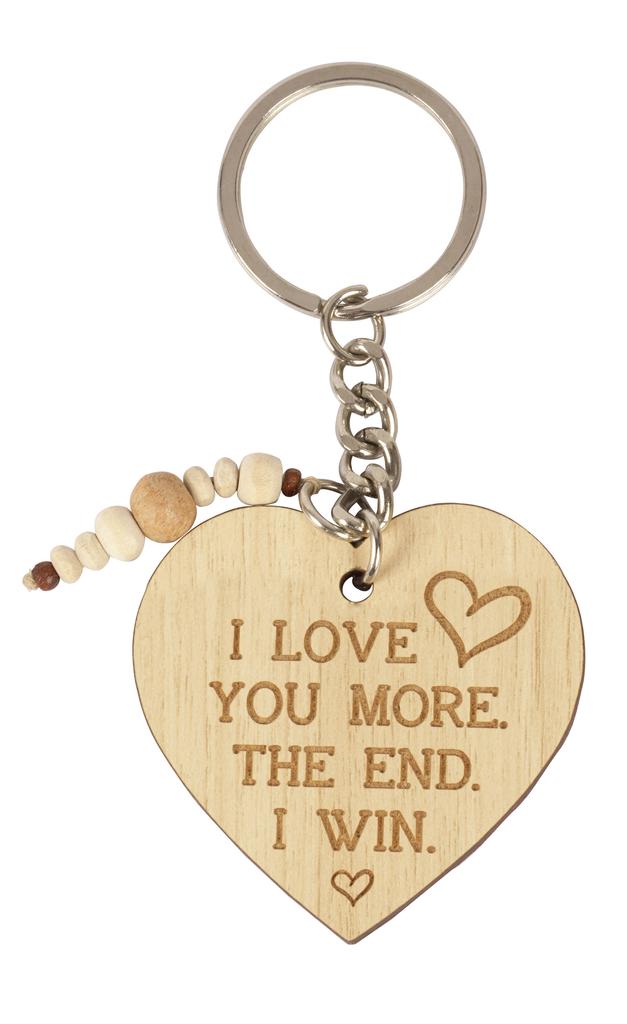 Inkdotpot Смешной брелок Я люблю тебя больше Конец Я выиграл. Дерево с гравировкой