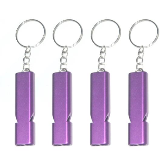 4Pcs Double Tube Emergency Whistles Clear Loud Sound Compact Size Portable Corrosion-Resistant Safety Survival Whistles with Keyring
